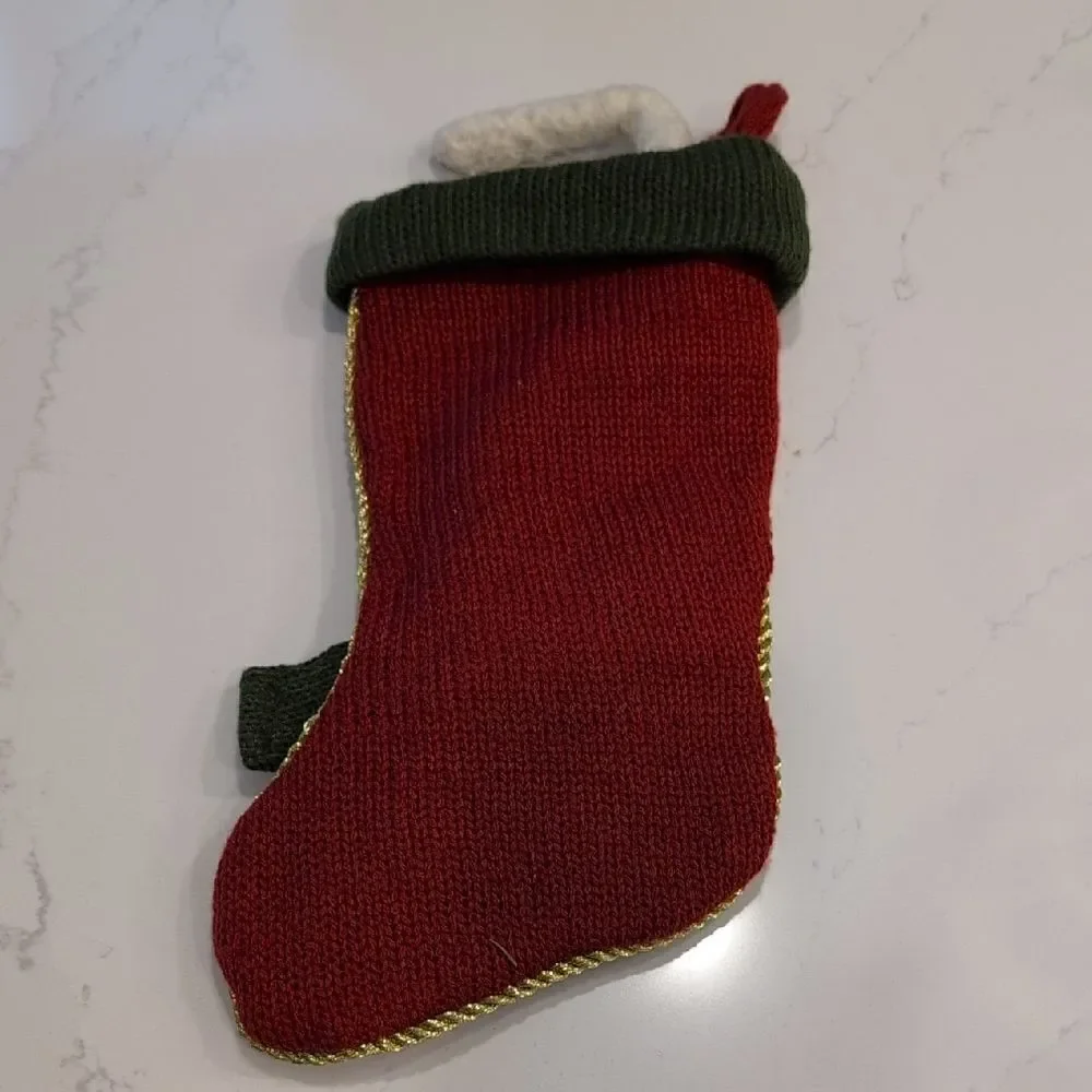 Chunky Knit Embroidered I Love My Cat Red And Green Christmas Stocking